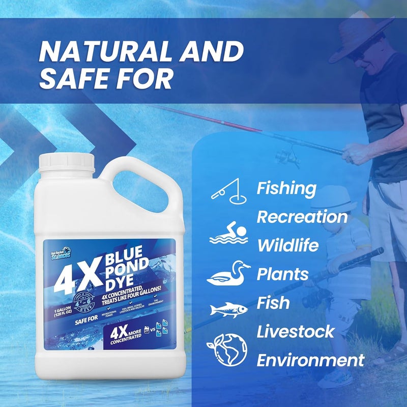 Not Rocket Sciences 1 Gallon 4X Blue Pond Dye - Treats Like 4 Gallons & Covers 4 Acres, Concentrated Pond Dye Blue, Liquid Pond Shade & Blue Dye for Ponds and Lakes, Provides Natural Blue Color, Safe for Fish & Wildlife - Image 3